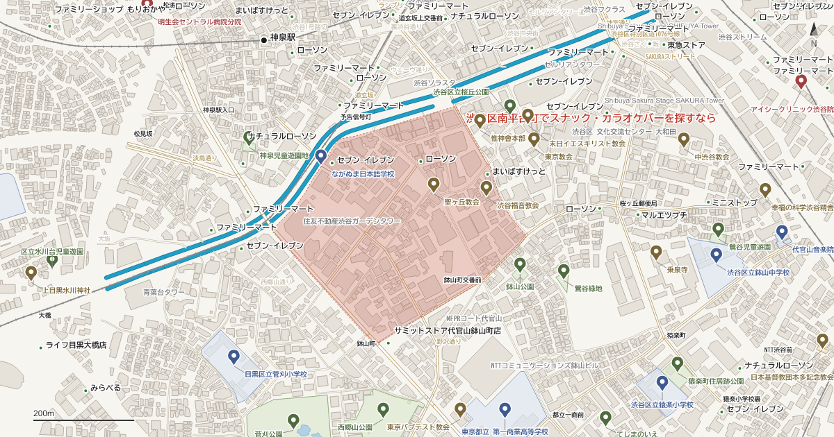 渋谷区南平台町でスナック・カラオケバーを探すなら アイキャッチ(南平台町の地図)
